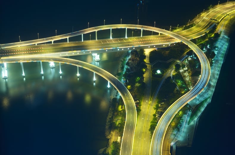 roads and ramps to a bridge in macau, china